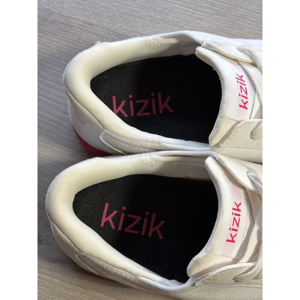 Kizik Irvine Hands-Free Slip On Sneakers White‎ Pink Canvas Womens 8.5 Mens 7